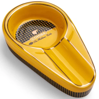Керамічна сигарна попільничка Cohiba з антиковзною основою на одну сигару жовтого кольору, сигарний подарунок