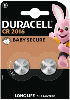 Спеціальна літієва батарейка типу «таблетка» Duracell 2016 3V, (DL2016/CR2016), 2 шт. (6409616)