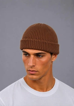 Мужская вязанная шапка Мини-бини (One-size) Коричневый