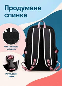 Шкільний портфель для підлітка зі Стічем чорний рюкзак місткий з USB-роз'ємом 45х30х15 см (S1A60211LN)