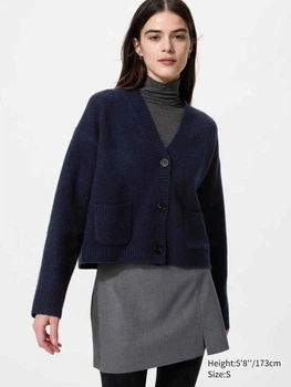 Кардиган з домішками вовни в'язаний жіночий Uniqlo Souffle 21264832 L Синій (1160373149)