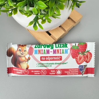Леденец на палочке Zdrowy Lizak Mniam Mniam с ксилитом клубника 1 шт