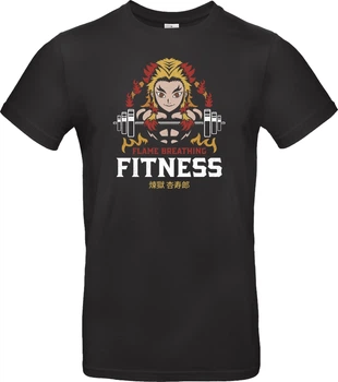 Футболка Сірий з принтом «Flame Breathing Fitness» M Сірий (I003280)