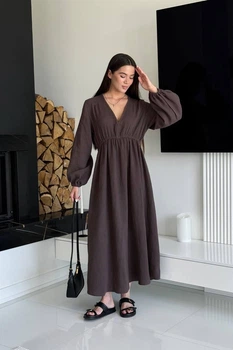 Жіноча сукня максі, муслін, шоколад, розмір XL/2XL