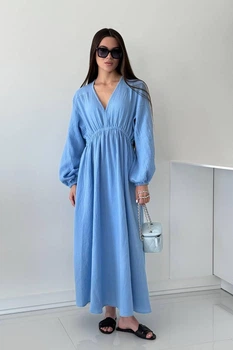 Жіноча сукня максі, муслін, блакитна, розмір XL/2XL