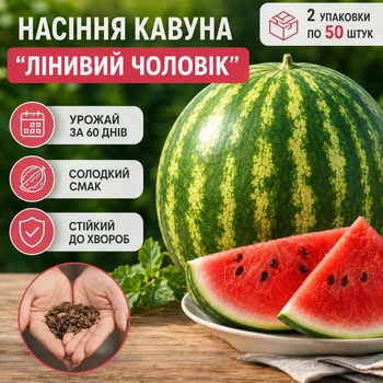 Семена арбуза WatermelSeeds «Ленивый Человек» с тонкой кожурой, 2 упаковки по 50 штук
