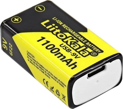 Акумулятор LiitoKala USB 9V 1100mAh Type-C Крона перезаряджувана батарея 6F22 Li-ion 4 в 1 для мультиметра мікрофона радіоприймача датчика живлення акумуляторна крона