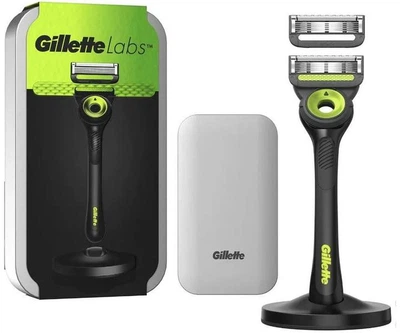 Станок для бритья мужской (Бритва) Gillette Labs + 2 картриджа с подставкой и кейсом Black