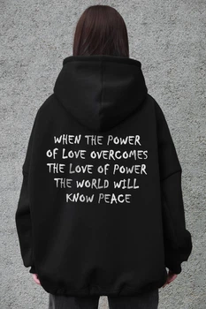 Жіноче Оверсайз Худі Толстовка На Флісі З Капюшоном Та Принтом Without OneSize Power Peace Black