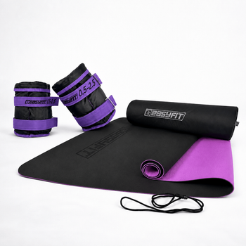 Набір для тренувань EasyFit №1 "Сила та Гармонія 2в1". Склад набору: двошаровий коврик EasyFit (з чохлом) + набірні обтяжувачі для ніг та рук EasyFit (вага 0,5-2,5 кг)
