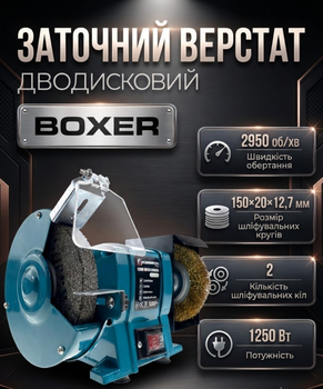 Заточний верстат дводисковий Champion 1250 Вт 150х20х12,7 мм з плавним пуском для заточування ножів свердел різців інструменту та шліфування металу