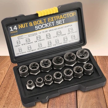 Екстрактори болтів Nut Extractor ES-14 комплект 14 предметів для зірваних кріплень у кейсі