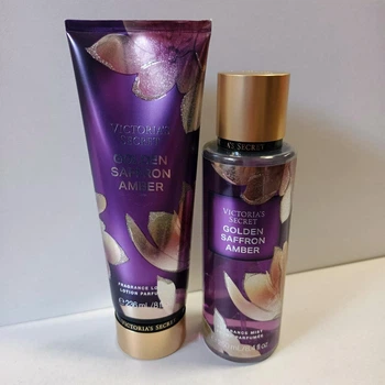 Подарочный парфюмированный набор для тела VICTORIA'S SECRET GOLDEN SAFFRON AMBER Мист 250 мл + Лосьон 236 мл