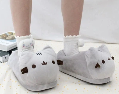 Плюшевые тапочки тапочки кигуруми кот Pusheen Пушин темно - серые размер 36-40