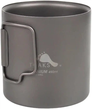 Термокружка Toaks Titanium Double Wall Cup 0.45L титановая с двойными стенками, складными ручками, чехлом для походов