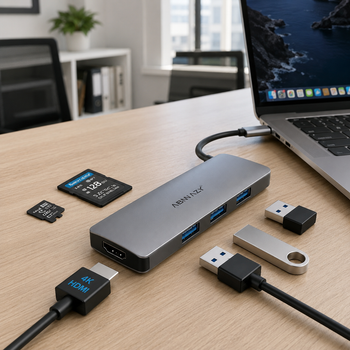 Док-станція хаб Abiwazy 8 в 2 для MacBook Pro та MacBook Air, USB-C адаптер з 2 HDMI, 3 USB 3.0, PD 100W, SD/TF, колір сірий