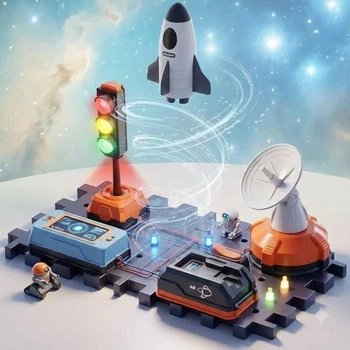 Електронний конструктор Космічна станція з пускачем ракети 17деталей STEM конструктор з електронною схемою SD 602