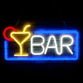 Неоновая LED вывеска “BAR” с коктейлем 16.5×8.7” (USB, диммируемая)