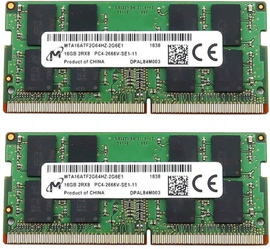 Комплект оперативной памяти для ноутбука Micron 32GB (2x16GB) DDR4 2666MHz SO-DIMM 2Rx8 (MTA16ATF2G64HZ-2G6H1)
