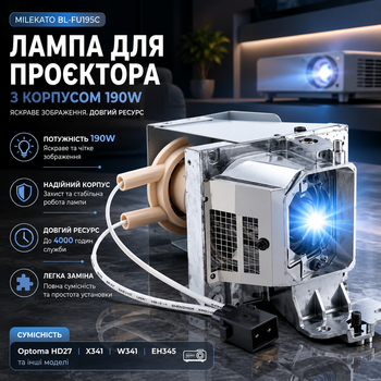 Лампа для проектора Milekato BL-FU195C с корпусом 190 Вт, модуль для Optoma HD27, X341, W341, EH345 и других
