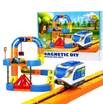 Магнитный конструктор железная дорога Magnetic DIY Rail Car 82 деталей подвижной поезд аккумулятор USB