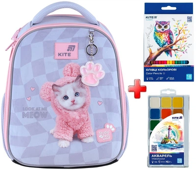 Рюкзак школьный каркасный Kite Studio Pets SP26-555S подарок карандаши и краски Kite внешние габариты 36,5x27x15,5