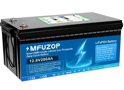 Аккумулятор Lifepo4 200 Ач 12.8 В Литий-железо-фосфат MFUZOP 12V 200 Ah 2560Wh 200A BMS синий