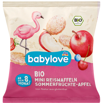 Органічні рисові міні-сендвічі Babylove з літніми фруктами - яблуком, 35 г