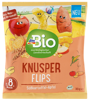 Дитячі кукурудзяні палочки dmBio Knusper Flips з бататом та яблуком 30 г