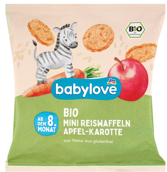 Органічні рисові міні-снеки Babylove з яблуком та морквою, 35 г