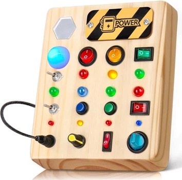 Розвивальна дошка TINTECUSA Busy Board у стилі Монтессорі з LED підсвіткою, перемикачами , дерев’яна сенсорна іграшка для дітей