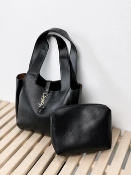 Элегантная женская кожанная сумка Saint Laurent черная (96994)