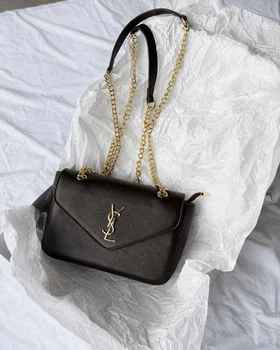 Элегантная женская кожанная сумка Saint Laurent коричневая (96967)