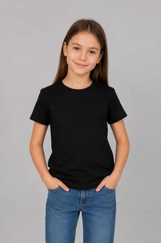 Футболка дитяча NoBrand Classic кулирна гладь чорна 134 (TSH-GIRL-BLK-134)