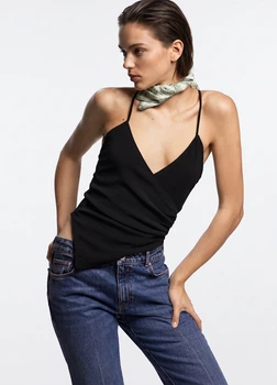 Боди черный драпированный Zara с бретельками XS