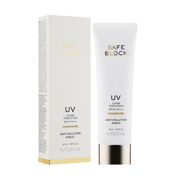 Сонцезахисний крем MISSHA Safe Block RX Cover Tone Up Sun SPF50+ PA++++ Foundation Free 50мл — тонуючий захист та вирівнювання