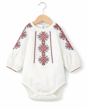 Боди-вышиванка для девочки Фламинго молочная с красным 341-417 74 см