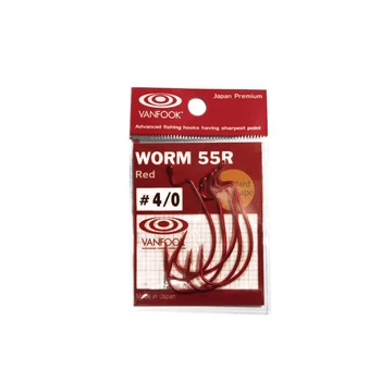 Гачок офсетный Vanfook WORM55R с бородкой сталь #4/0 5шт красный
