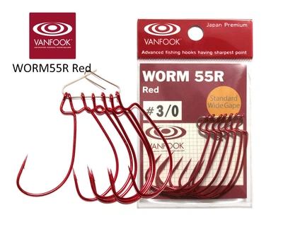 Гачок офсетный Vanfook WORM55R с бородкой #3/0 7 шт красный