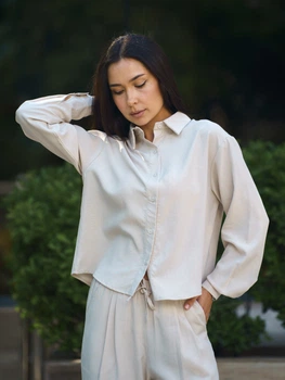 Рубашка женская летняя льняная Tencel Linen Бежевая XL