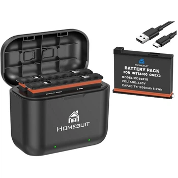 Комплект двухслотовое зарядное устройство Homesuit и 1 аккумулятор 1800 мАч 3.85V для экшн-камеры Insta360 X3