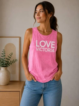 Женская майка Victorias Secret Розовая меланж с принтом LOVE VICTORIA ( Размер XS, S, M )