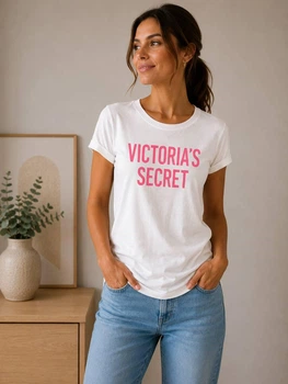 Жіноча футболка Victorias Secret Біла з рожевим текстовим логотипом (Розмір XS, M)