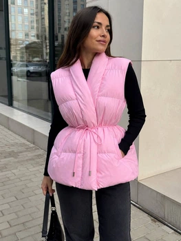Жилетка женская Lady Yep 30511 утепленная кимоно на запах с поясом 44 розовая