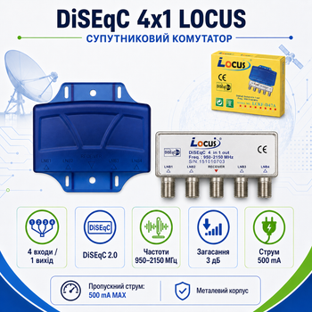 Супутниковий комутатор DiSEqC 4х1 LOCUS з кожухом