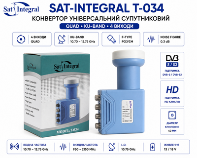 Конвертор супутниковий Sat-Integral T-034 QUAD Universal LNB, 4 виходи