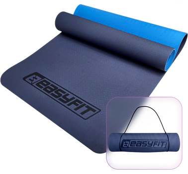 Килимок для йоги та фітнесу EasyFit TPE+TC 183x61x0.6 см ECO-Friendly двошаровий каремат EF-1924-BLB Синій з блакитним (56000900)