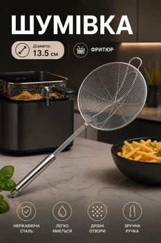 Шумовка для фритюра из нержавеющей стали с длинной ручкой