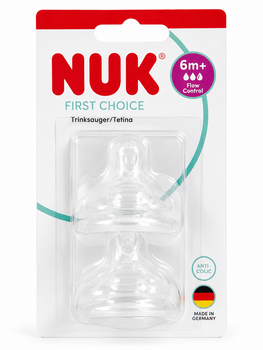 Соска силиконовая NUK First Choice Flow Control 6+ мес., антиколиковая, 2 шт., Made in Germany