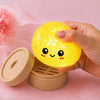 Антистресс игрушка сквиш Пельмень Glitter LED, 10 см, светящийся, Желтый (Squishy Dumpling)